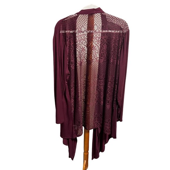 Rhonda Shear Women's Crochet Back Cardigan Wrap Top Solid Burgundy 2X 3X NWOT - Picture 7 of 8
